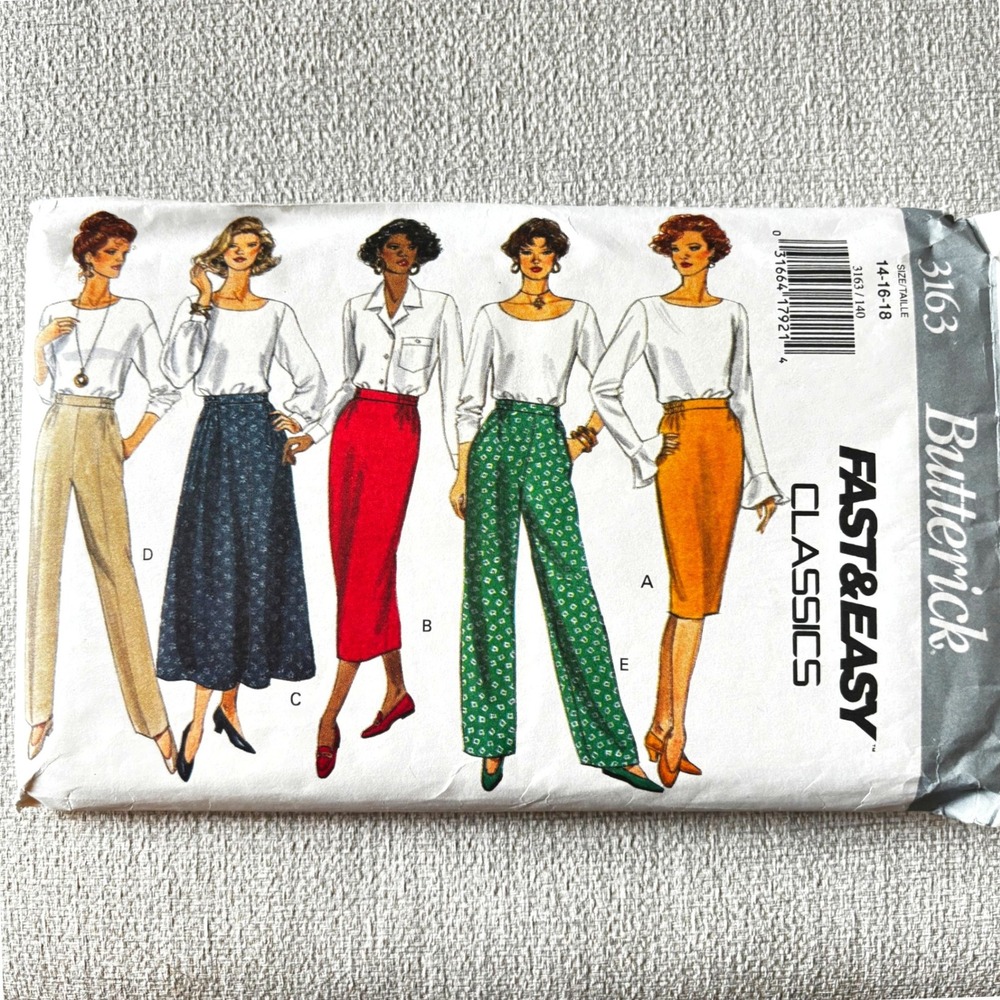 Butterick 3163 Fast Easy Midi Skirts Pants Sz 14 16 18 Minimalist Capsule Basics